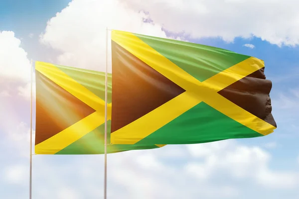 Sunny Blue Sky Flags Jamaica Jamaica — Foto Stock