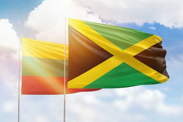 Sunny Blue Sky Flags Jamaica Lithuania — Foto Stock
