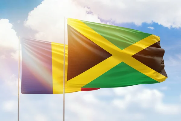 Sunny Blue Sky Flags Jamaica Romania — Stock Photo, Image