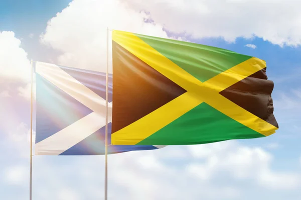 Sunny Blue Sky Flags Jamaica Scotland — Stockfoto