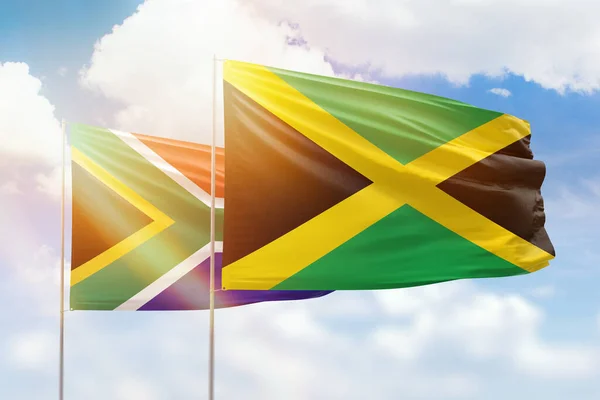 Sunny Blue Sky Flags Jamaica South Africa — Stockfoto