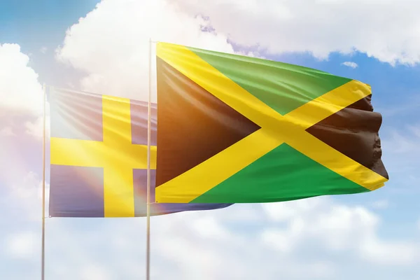 Sunny Blue Sky Flags Jamaica Sweden — Stock Fotó