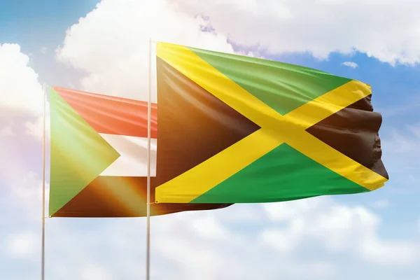 Sunny Blue Sky Flags Jamaica Sudan — Foto Stock