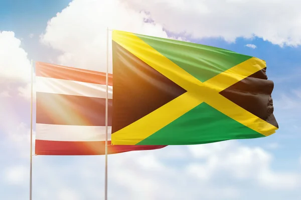 Sunny Blue Sky Flags Jamaica Thailand — Stockfoto