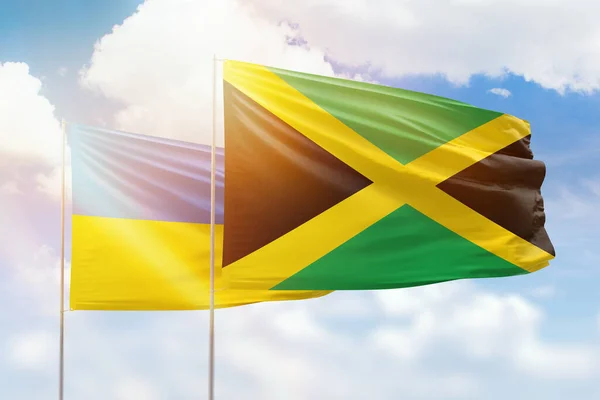 Sunny Blue Sky Flags Jamaica Ukraine — Stock Photo, Image