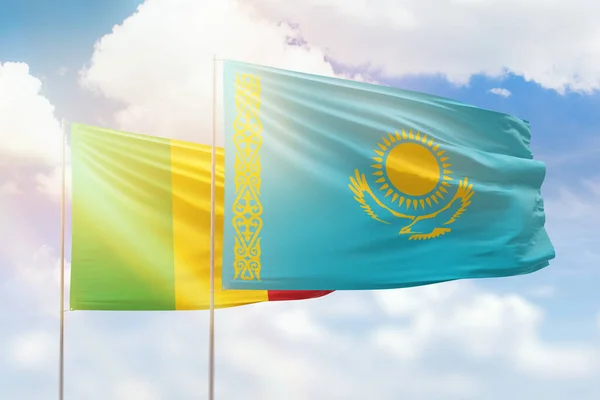 Sunny Blue Sky Flags Kazakhstan Mali — 스톡 사진