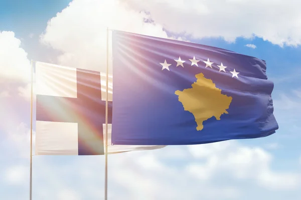 Sunny Blue Sky Flags Kosovo Finland —  Fotos de Stock