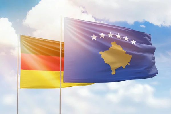 Sunny Blue Sky Flags Kosovo Germany — 图库照片