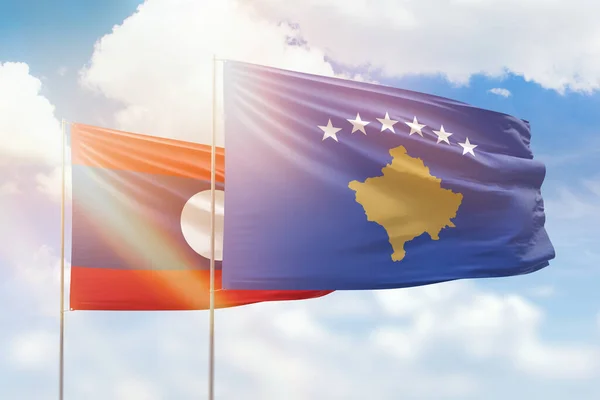 Sunny Blue Sky Flags Kosovo Laos — 图库照片