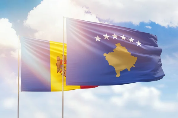 Sunny Blue Sky Flags Kosovo Moldova — 图库照片