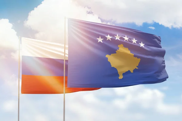 Sunny Blue Sky Flags Kosovo Russia — 图库照片