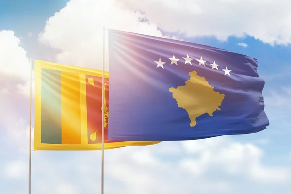 Sunny Blue Sky Flags Kosovo Sri Lanka — 图库照片