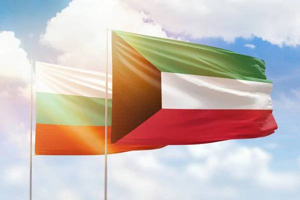 Sunny Blue Sky Flags Kuwait Bulgaria — Stock Photo, Image