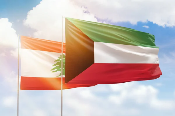 Sunny Blue Sky Flags Kuwait Lebanon — 스톡 사진