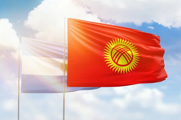 Sunny Blue Sky Flags Kyrgyzstan Argentina — Stock Photo, Image