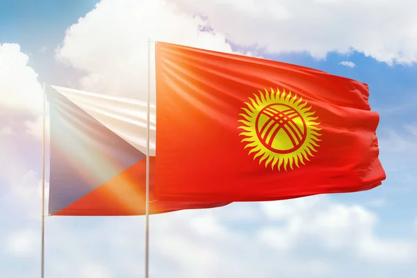 Sunny Blue Sky Flags Kyrgyzstan Czechia — Stock Photo, Image