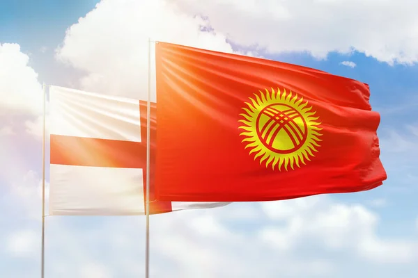 Sunny Blue Sky Flags Kyrgyzstan England — Stock Photo, Image