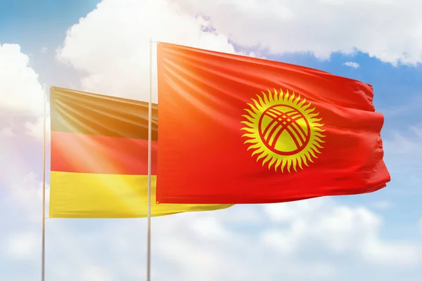 Sunny Blue Sky Flags Kyrgyzstan Germany — Stock Photo, Image