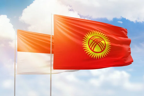 Sunny Blue Sky Flags Kyrgyzstan Indonesia — Stock Photo, Image