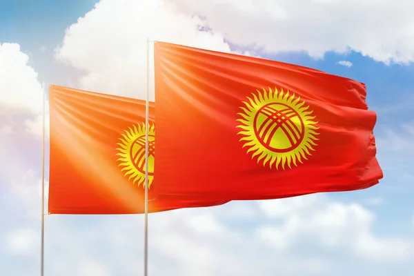 Sunny Blue Sky Flags Kyrgyzstan Kyrgyzstan — Stock Photo, Image