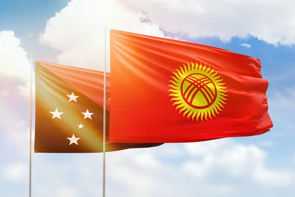 Sunny Blue Sky Flags Kyrgyzstan Papua New Guinea — ストック写真