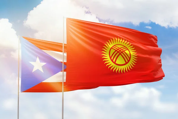 Sunny Blue Sky Flags Kyrgyzstan Puerto Rico — Stock Photo, Image