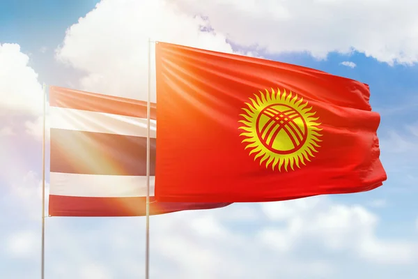 Sunny Blue Sky Flags Kyrgyzstan Thailand — Stock Photo, Image