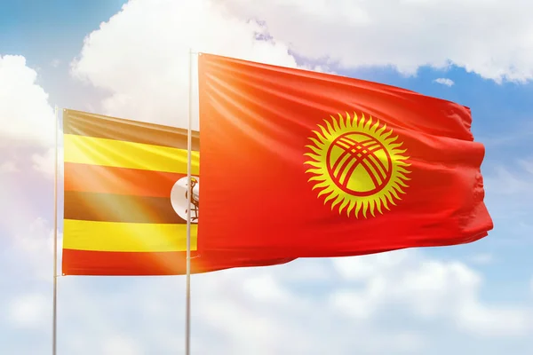 Sunny Blue Sky Flags Kyrgyzstan Uganda — Stock Photo, Image