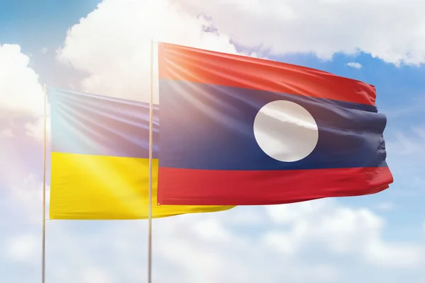 Sunny Blue Sky Flags Laos Ukraine — Stock Fotó