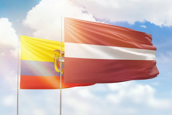 Sunny Blue Sky Flags Latvia Ecuador — 스톡 사진