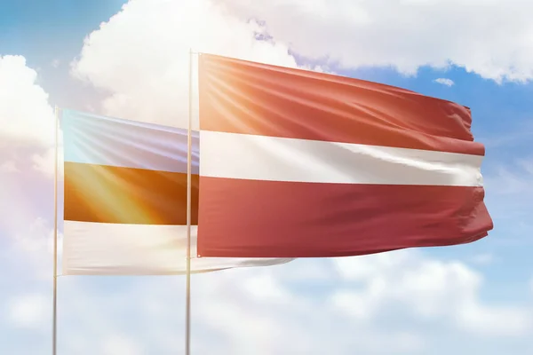 Sunny Blue Sky Flags Latvia Estonia — Stock fotografie