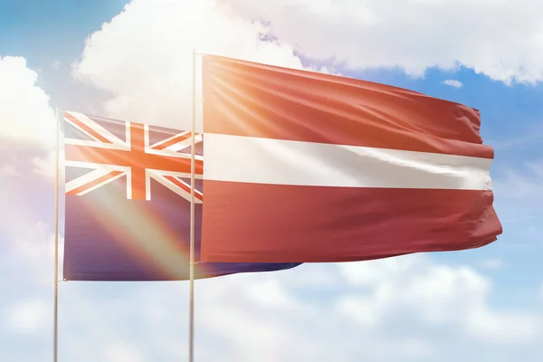 Sunny Blue Sky Flags Latvia New Zealand — Stock fotografie