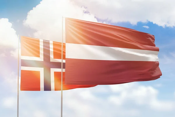 Sunny Blue Sky Flags Latvia Norway — Stock fotografie
