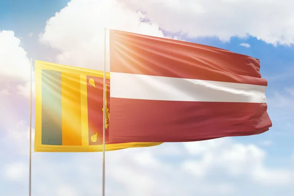 Sunny Blue Sky Flags Latvia Sri Lanka —  Fotos de Stock