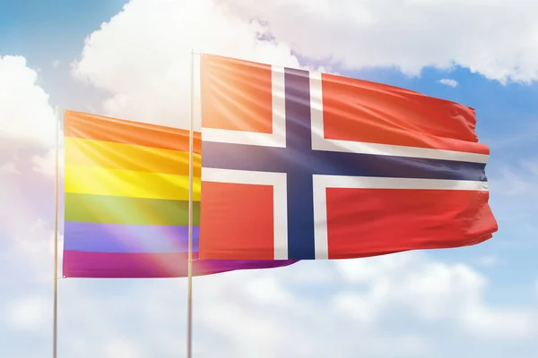 Sunny Blue Sky Flags Lgbt Norway — Stock Photo, Image
