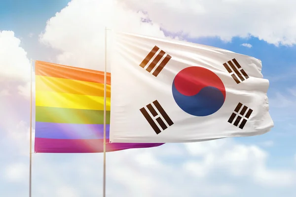 Sunny Blue Sky Flags Lgbt South Korea — 스톡 사진