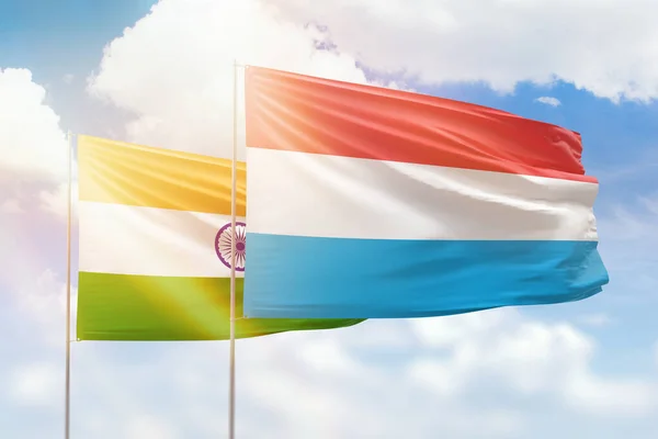 Sunny Blue Sky Flags Luxembourg India — 图库照片