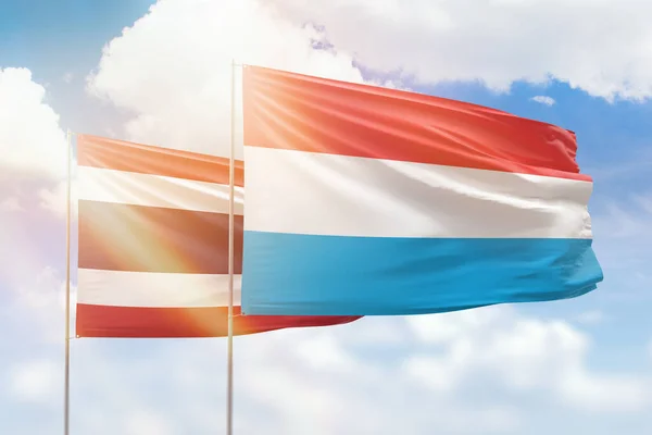 Sunny Blue Sky Flags Luxembourg Thailand — Stock Fotó
