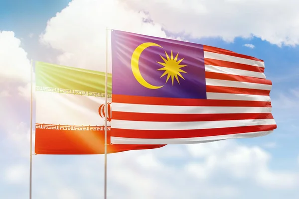 Sunny Blue Sky Flags Malaysia Iran — Stock Photo, Image