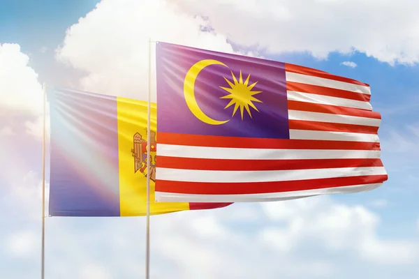 Sunny Blue Sky Flags Malaysia Moldova — Stock Photo, Image