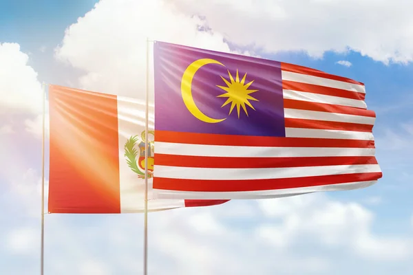 Sunny Blue Sky Flags Malaysia Peru — Stock Photo, Image