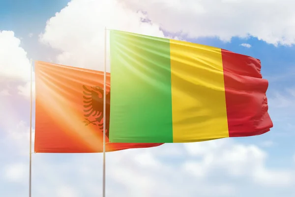 Sunny Blue Sky Flags Mali Albania — 图库照片