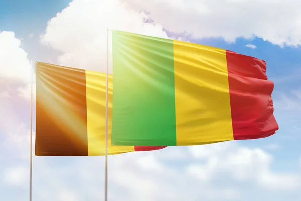 Sunny Blue Sky Flags Mali Belgium — 图库照片