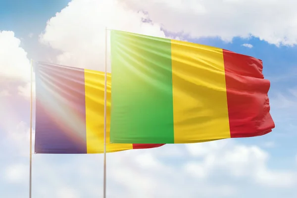 Sunny Blue Sky Flags Mali Romania — 图库照片