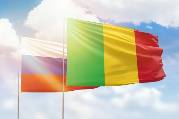 Sunny Blue Sky Flags Mali Russia — 图库照片