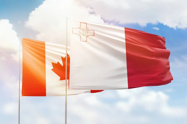 Sunny Blue Sky Flags Malta Canada — Stockfoto