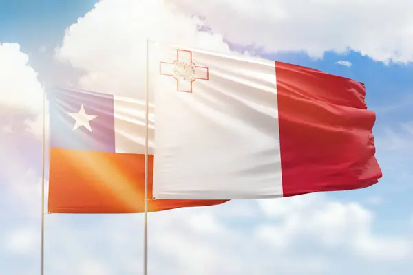 Sunny Blue Sky Flags Malta Chile — Stockfoto