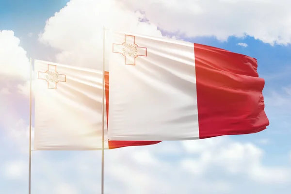 Sunny Blue Sky Flags Malta Malta — Stock Photo, Image
