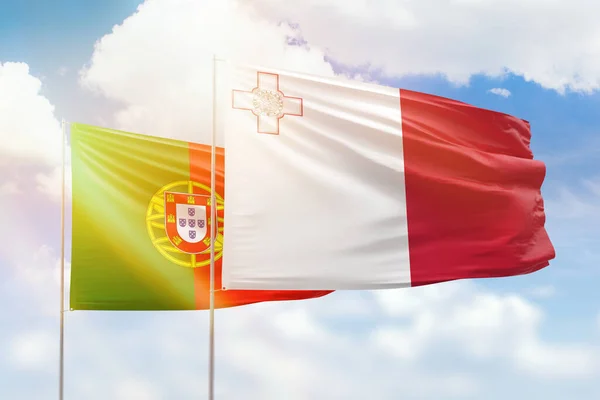 Sunny Blue Sky Flags Malta Portugal — Stok fotoğraf