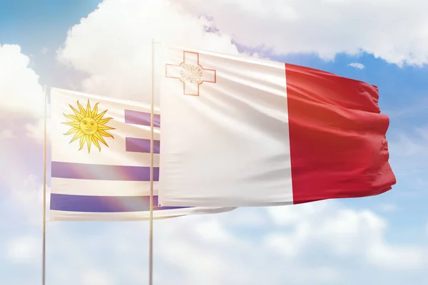 Sunny Blue Sky Flags Malta Uruguay — Stockfoto